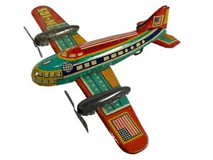 Antique Tin Litho Penny Toy  Airliner n-105 Overseas Airlines Japan §