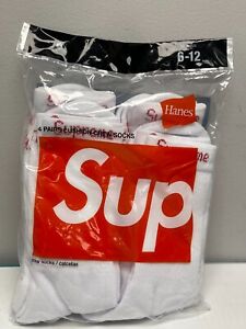 Supreme Hanes Crew Socks 4-Pack White Size 6-12 - Brand New Sealed