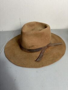 VINTAGE Cowboy Hat 7 1/8 Brown Virgin Wool Rustic Western Distressed Genuine