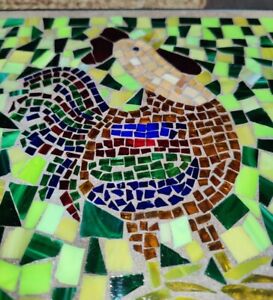 Hand Made Mosaic Tile Trivet Rooster Counter Table Metal Stand Folk Art Mexico