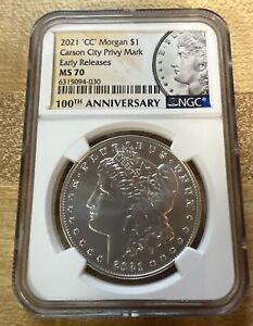 2021-CC MS70 Morgan Silver Dollar $1 NGC 100th Anniversary Label Early Releases