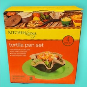 New ListingKitchen Living Tortilla 4 Pan Set NWB Non-Stick Dishwasher Oven Safe. Sealed.