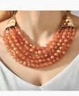 Orange Brown Multi Layered Strand Bead Chunky Necklace Earrings Gold Statement
