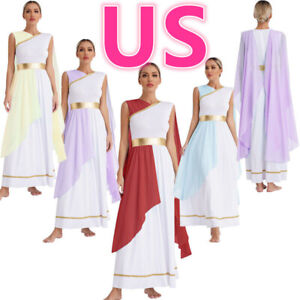 US Women Greek Roman Dress Ancient Greece Toga Gown Rome Princess Cosplay Dress