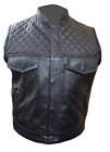 Mens Black Alligator/Crocodile Print Leather Quilted Style Bikers Vest Waistcoat