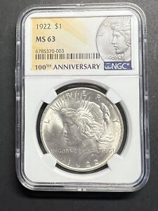MS63 1922 Peace Silver Dollar 100th Anniv 2021 Special Label NGC Luster