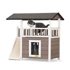 COZIWOW Indoor Dog House Outdoor Shelter Roof Cat Condo Wood Balcony Puppy Ramp