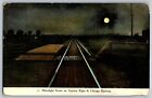 Chicago, Illinois - Moonlight Scene on Aurora Elgin - Railway - Vintage Postcard