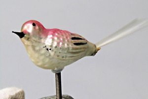Vintage Blown Glass Clip On Pink HEAD BIRD Spun Tail Christmas Ornament Germany