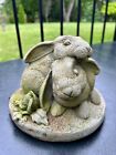 New ListingVintage Concrete Cement Bunnies Garden Statue Weathered Rabbits and Roses Decor