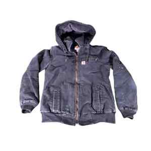 Carhartt Men's Hooded Jacket Detroit S 4/6 Sherpa Lined Black Workwear Zip Up