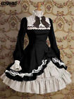 Women Gothic Cosplay Dress High Waist Contrast-Color Ruffled Sweet Lolita Dress