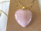 NEW GENUINE POLISHED ROSE QUARTZ HEART (25mm) PENDANT w/GOLD PLATED NECKLACE