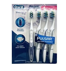 Oral-B 3D White, Pulsar Battery Powered Toothbrushes, MED/Vibrating Bristles 4pk