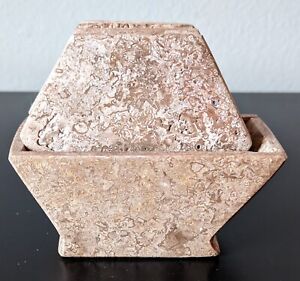 Vintage Marble Stone Coasters Hexagon Set Of 6 Plus Holder Tan Brown Natural