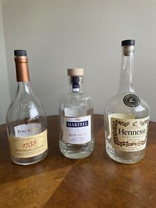 Variety Empty Cognac Bottles Remy Martin 1738, Martell Blue Swift, Hennessy V.S.