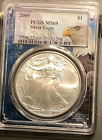 One (1) 2009 ASE American Silver Eagle PCGS MS69 Frosty Gem 1 Troy Oz .999 Fine