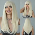 Long Straight Synthetic Hair Platinum blonde Costome Wigs With Bangs