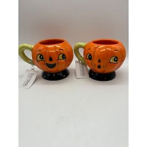 Transpac Johanna Parker Halloween Pumpkin Coffee or Tea Mugs Small NWT Set of 2