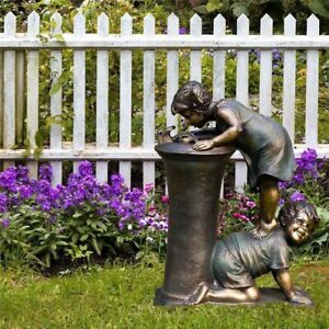 Sculpture Boy and Girl Statue Garden Ornaments Kissing Kids Outdoor Decor