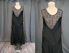 Vintage 1920s Crepe & Lace Gown Black Evening Dress, fits 36 inch bust,  issues