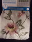 INTERIORS~EMBROIDERED FLOWERS~3 PIECE TIER & SWAG CURTAIN SET~NEW~ROD POCKET