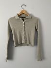 Brandy Melville Gray Ribbed Cropped Button Up Sweater OS - S/XS