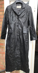 Gapelle Womens Real Leather Trench Coat Full Length 52” Bust 38” Size UK14 Black