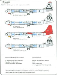 Warbird 1/72 B-36 Peacemaker decal set 72002