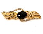 Gold Tone Clear Rhinestone Black Onyx Unique Brooch Vintage Jewelry Lot B