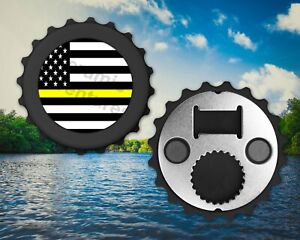 THIN YELLOW LINE  Cool Bottle Cap Shaped Magnetic Bottle Opener