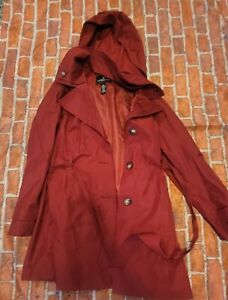 London Fog Womens Size X-Large Midi-Length Hooded Trench Coat Chili Red XL
