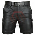 Men's Real Leather Cargo Shorts Club wear Shorts Casual Shorts with Pockets