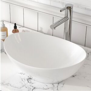 MEJE Oval Counter Top Bathroom Basin 16x13in Above Counter Egg Shape Bowl White