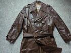 vintage TRENCH COAT double breasted LEATHER brown L barnstromer BELTED grais