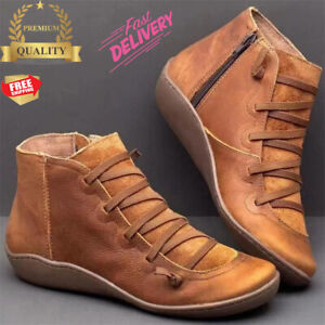 Women Ankle Boots Flat Leather Arch Support Sneakers Casual Bootie Shoes US Size