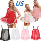 US Women's Lace Lingerie Babydolls See-Through Mesh Tops Nightwear Sexy Chemise