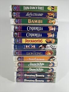 New ListingDisney VHS Movies Lot Of 13- Snow White Cinderella Lion King Bambi Read