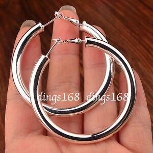 Women's 925 Sterling Silver Classic 2 inch Large Round Hoop Fashion Earrings H6