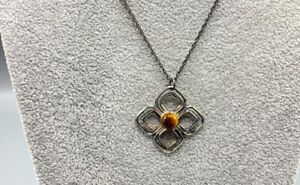 Sterling Silver, Tiger's Eye Cabochon Pendant Necklace