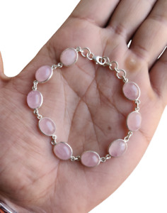 Rose Quartz Bracelet For Women 925 Sterling Silver Natural Gemstone Jewelry