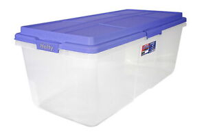 Hefty 113 Qt. Clear Plastic Storage Bin with Blue Hi-Rise Lid
