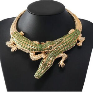 Double Alligator chunky crystal necklace