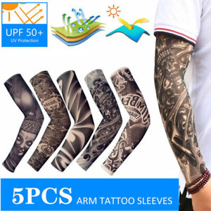 5pcs Tattoos Cooling Arm Sleeves Cover UV Sun Protection Basketball Golf Sport