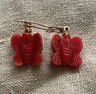 Vintage 1960s Hand Carved Coral Butterfly Earrings, Red,  Pendant Potential