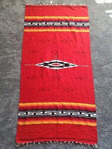 TRIBAL SERAPE Mexican PONCHO Red & Black, ONE SIZE FITS ALL Blanket Gaban