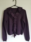 Women's Magaschoni 100% Purple Cashmere Cardigan Sweater 100% Silk Ruffled...