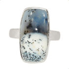 Natural Merlinite Dendritic Opal 925 Sterling Silver Ring HS17 s.7.5 CR25551