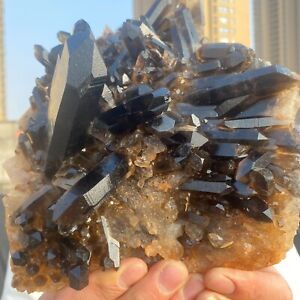 5.18LBLarge Natural Beautiful Black Quartz Crystal Cluster Mineral Specimen
