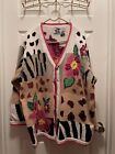 New Storybook Knits Womens Mixed Animal Print And Flower Sweater Cardigan 3X